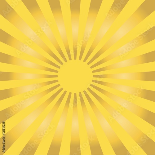 Gold rays background on yellow in retro style, vector illustration