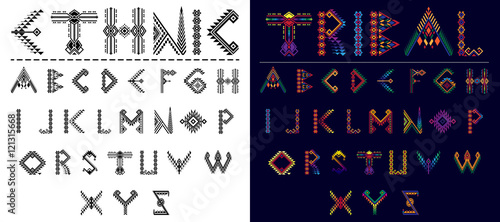 Tribal font ethnic vector alphabet design