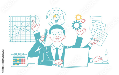 Businessman with multitasking