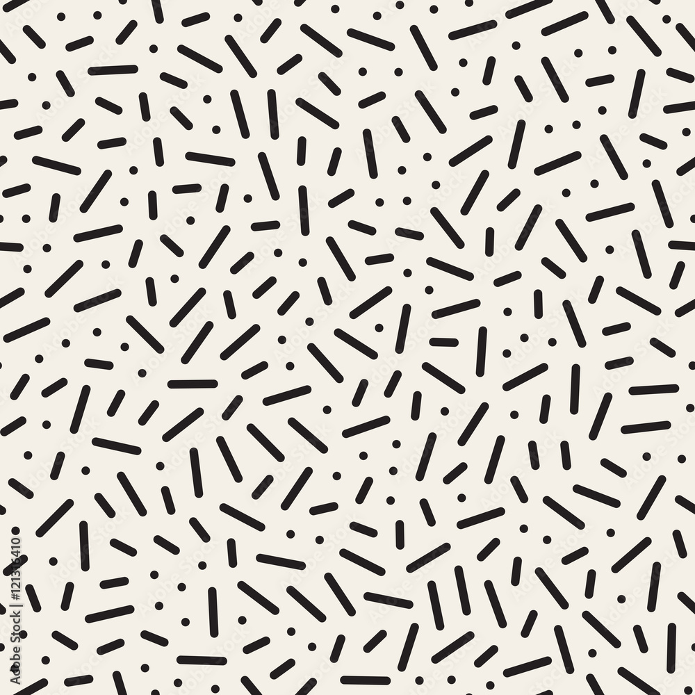 Vector Seamless Black and White Memphis Lines Circles Jumble Pattern Vector Seamless Black and White Memphis Lines Circles Jumble Pattern
