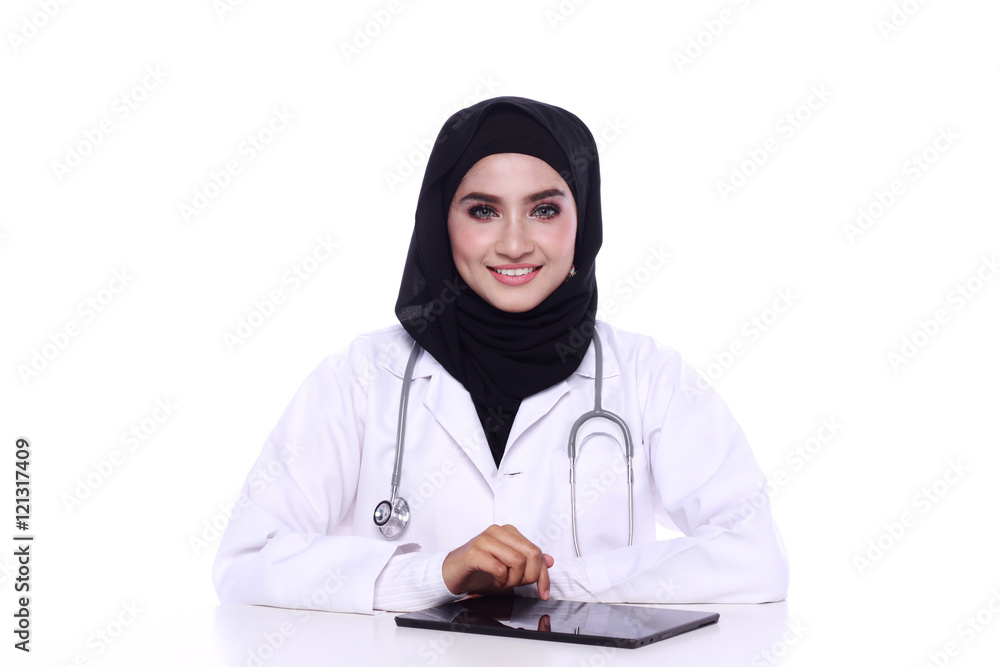 muslimah doctor isolated in white background muslimah doctor isolated in white background