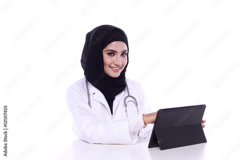muslimah doctor isolated in white background muslimah doctor isolated in white background