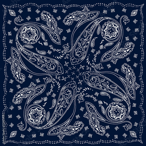 Hand drawn paisley pattern. Wrapping decoration print. Square neck. Indian motif