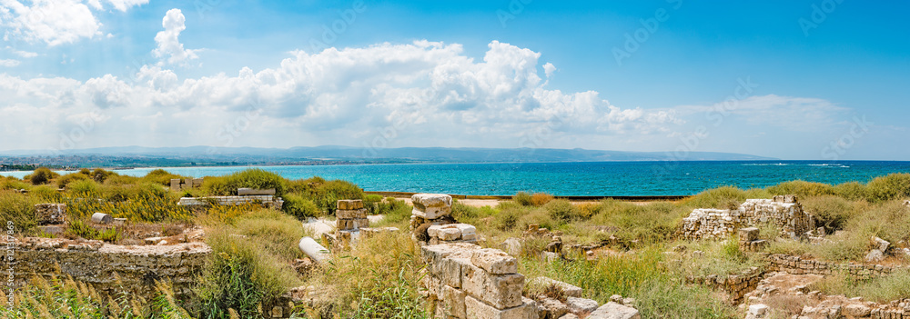 Tyre Coast Landscape at Al Mina archaeological site in Tyre, Lebanon. It is located about 80 km south of Beirut.