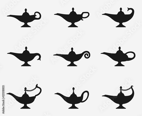 Aladdin lamp icons set