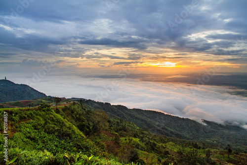 Sunrise in the mountain and mist wave in Phu Thap Boek, Phetchab