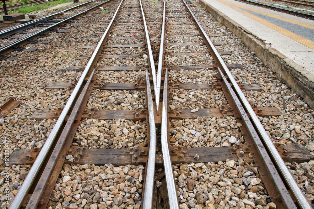 Railroad tracks at a train station.selective focus. Railroad tracks at a train station.selective focus.