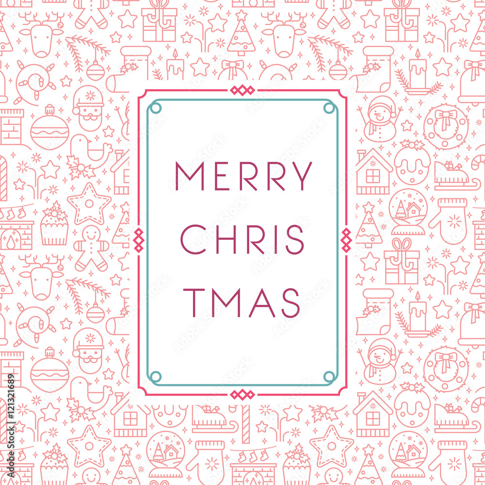 Christmas greeting card with line icon decorative elements. Christmas greeting card with line icon decorative elements.