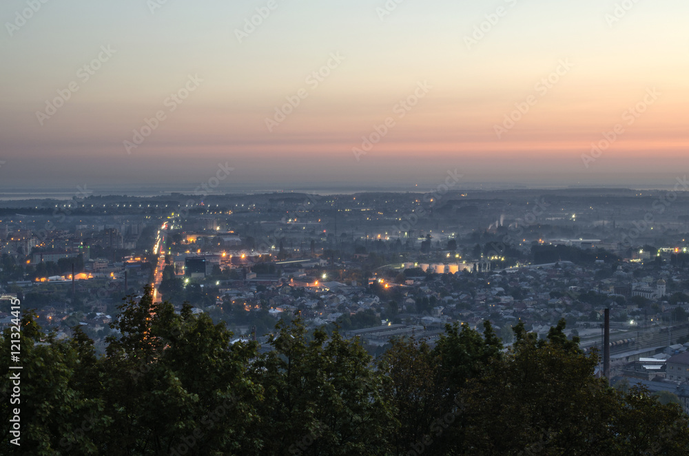 Sunrise over the city. View of the City from the High Castle, Lviv, Ukraine
