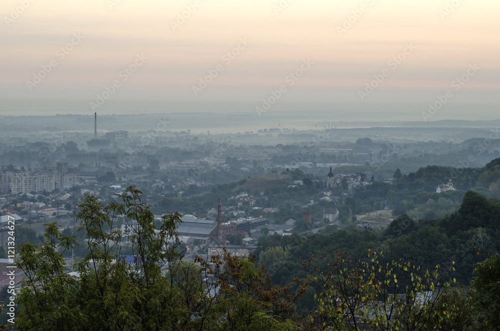Sunrise over the city. View of the City from the High Castle, Lviv, Ukraine
