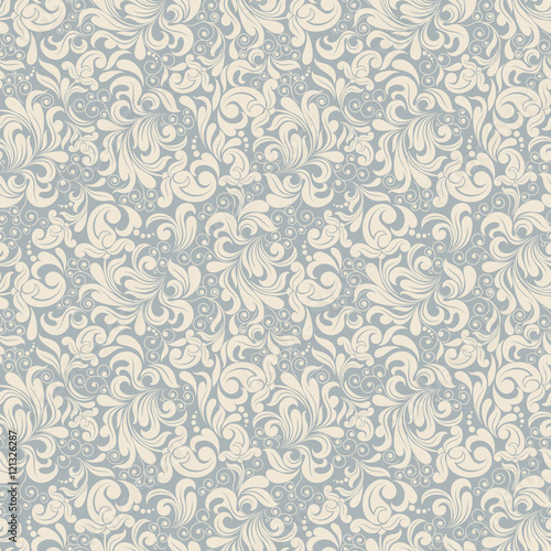 Seamless background of light beige and  blue color in the style of Damascus