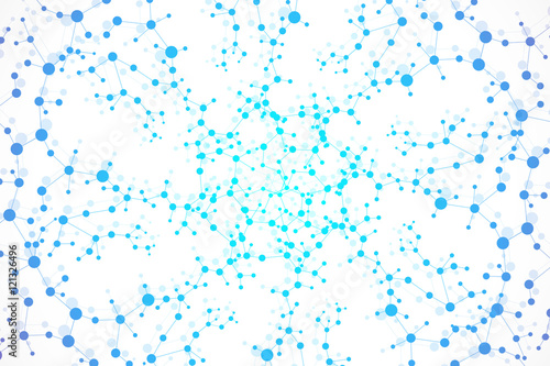 Structure molecule and communication Dna, atom, neurons. Science concept for your design. Connected lines with dots. Medical, technology, chemistry, science background. Vector illustration.