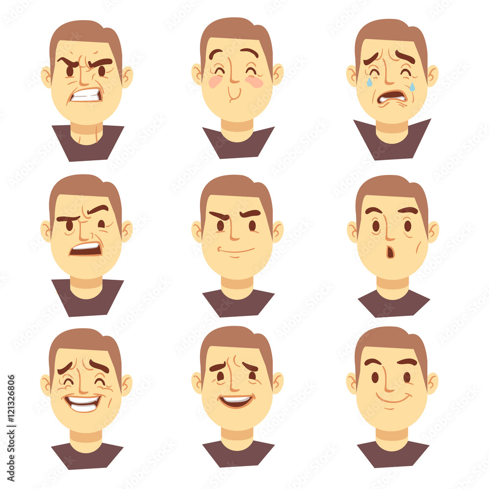 Man emotions faces vector cartoon business characters set Man emotions faces vector cartoon business characters set