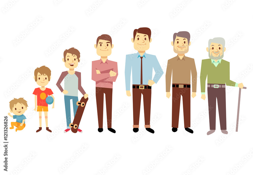 Men generation at different ages from infant baby to senior old man vector illustration Men generation at different ages from infant baby to senior old man vector illustration