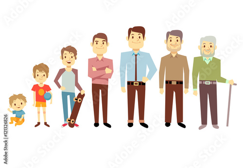 Men generation at different ages from infant baby to senior old man vector illustration