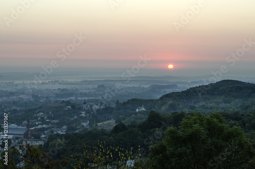 Sunrise over the city. View of the City from the High Castle  Lviv  Ukraine  