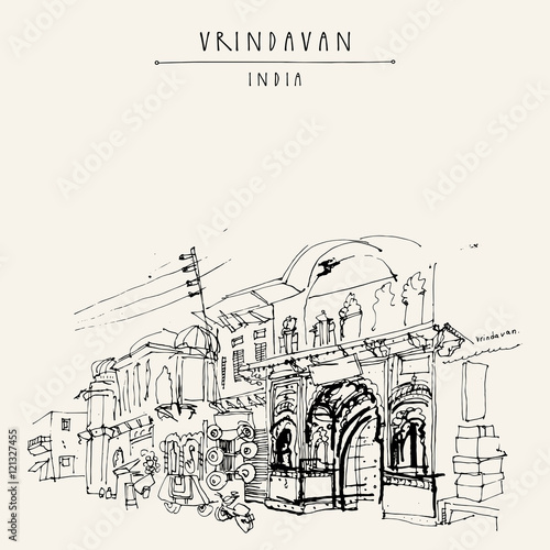Obraz na plátně A street in the holy city of Vrindavan, India