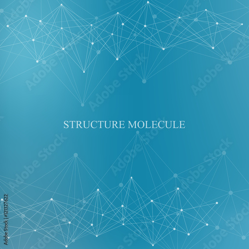 Structure molecule and communication Dna, atom, neurons. Science concept for your design. Connected lines with dots. Medical, technology, chemistry, science background. Vector illustration.