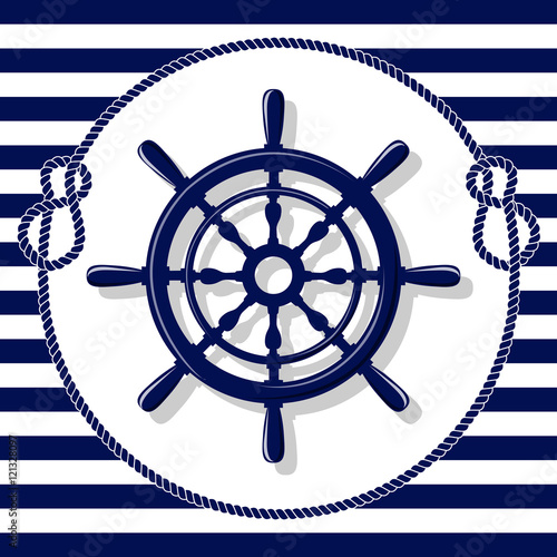 Blue helm and rope frame on lines background