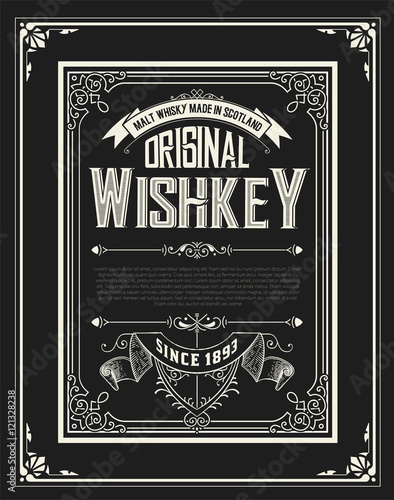 Whiskey label with old frames. Vector layered