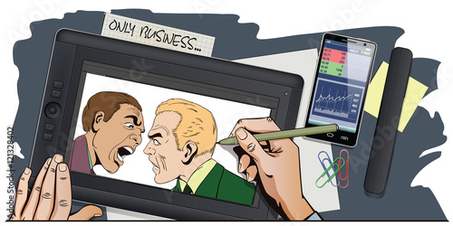 People in retro style. Two men swear.