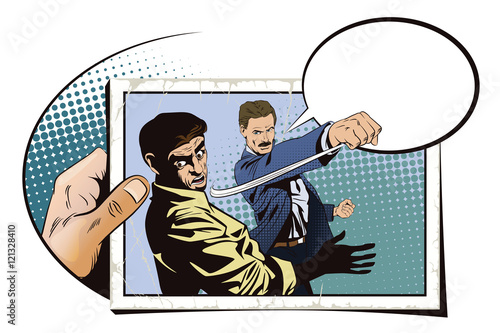 People in retro style. Fight of two men.