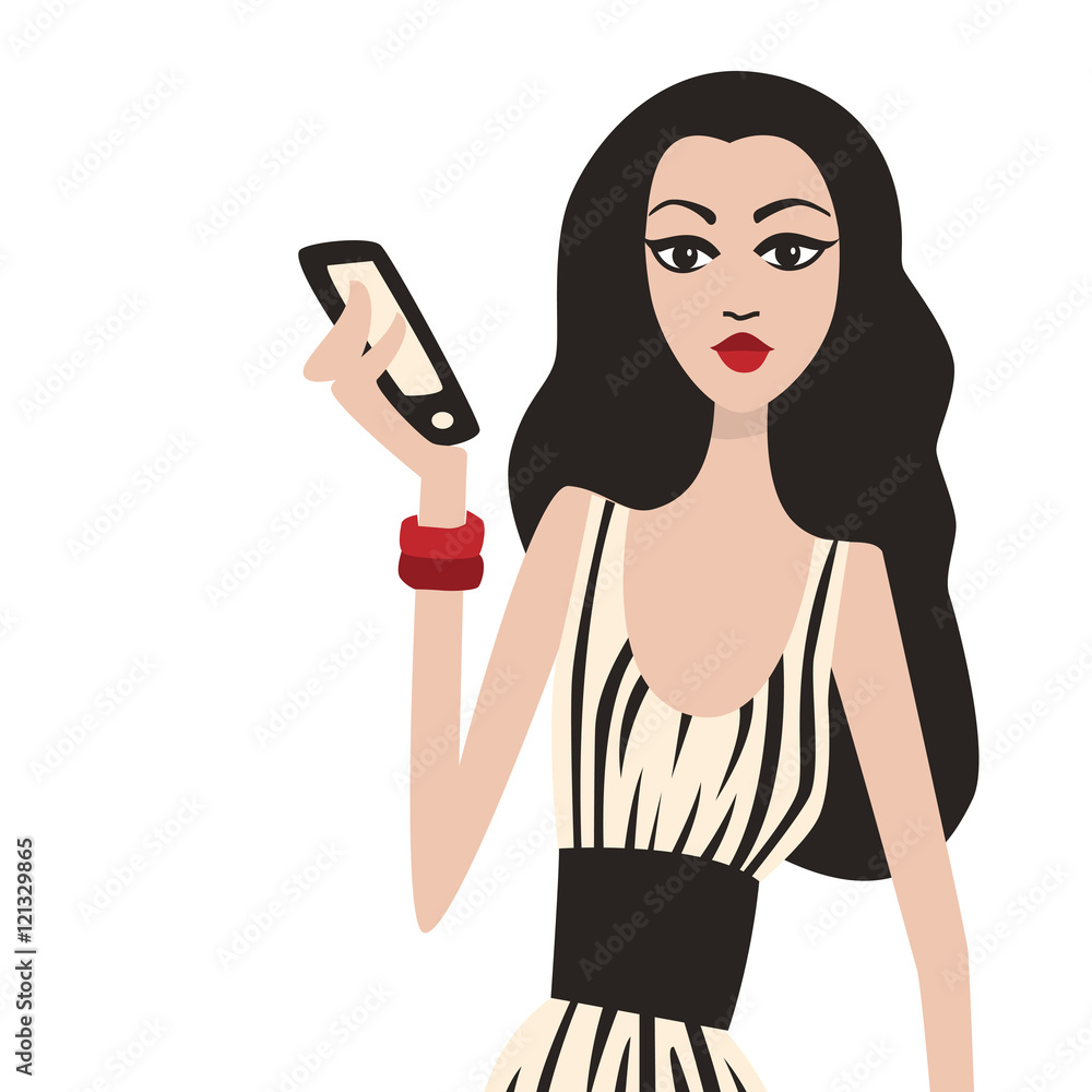 Woman fashion vector illustration. Young woman with her smartphone. Woman fashion vector illustration. Young woman with her smartphone.