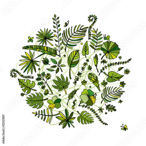 Tropical plants frame, sketch for your design