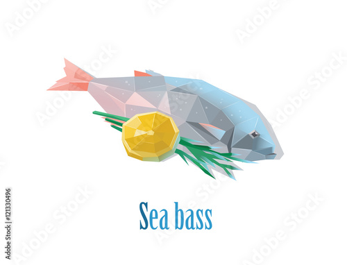 Vector polygonal illustration of sea bass with lemon