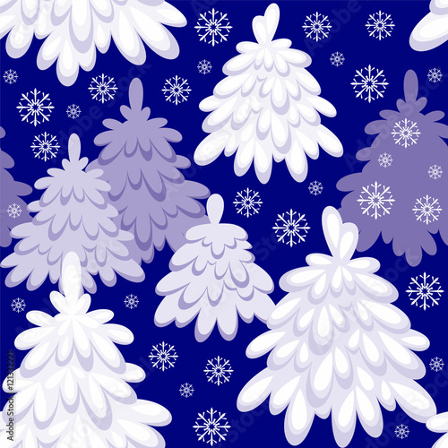 Christmas seamless pattern with the image of a fairy-tale winter forest