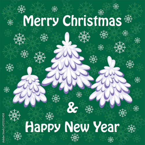 Merry Christmas greeting card with the image of small fir-trees
