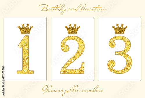 Cute vintage golden glitter numbers with crown can be used as birthday card, anniversary card etc