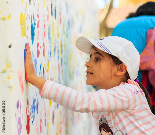 Hand prints, wall painting activity that child.