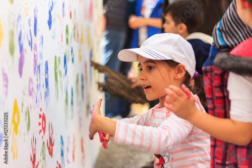 Hand prints, wall painting activity that child.