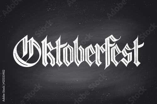 Lettering Oktoberfest for Oktoberfest Beer Festival. Hand drawn lettering of fraktur font on chalkboard for bar menu, t-shirt print and beer themes. Oktoberfest celebration design. Vector Illustration