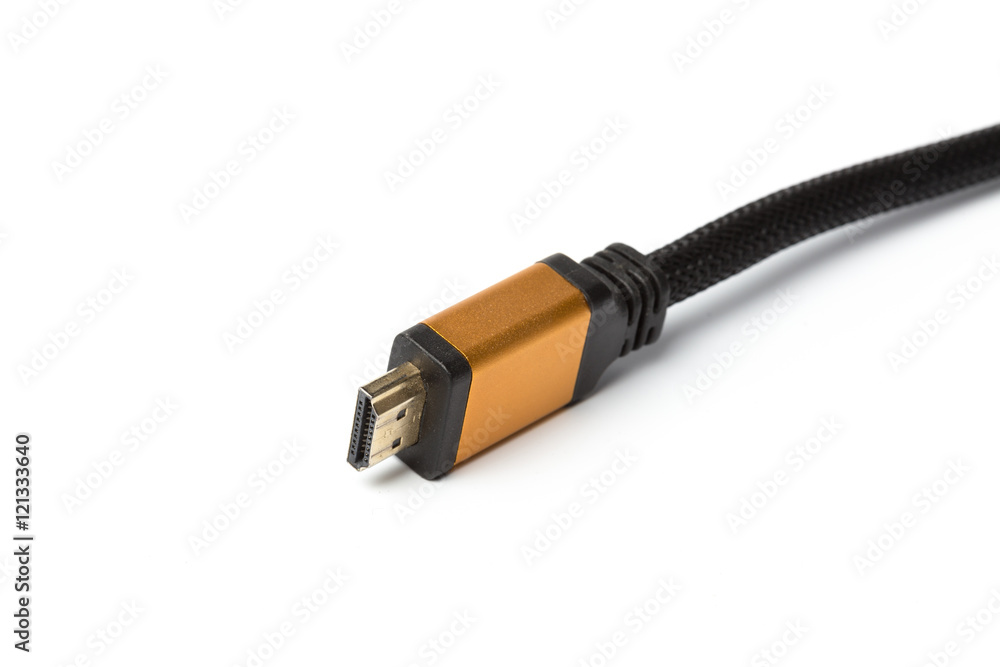 close shot of HDMI cable isolated on white background close shot of HDMI cable isolated on white background