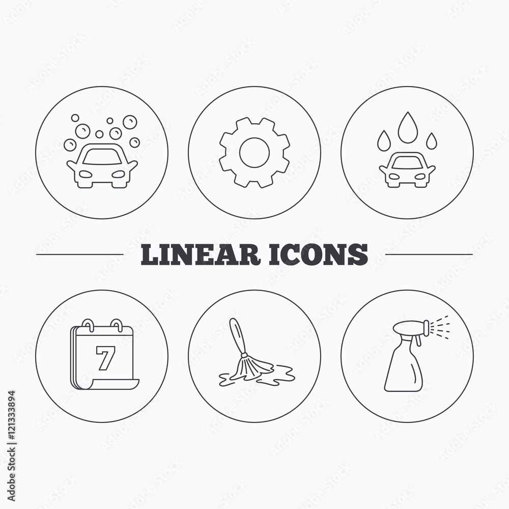 Car wash icons. Cleaning station linear signs. Car wash icons. Cleaning station linear signs.