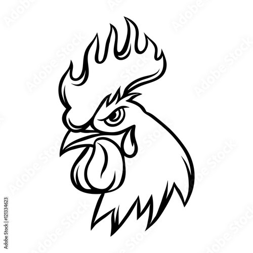Hand drawn illustration of black rooster on white background