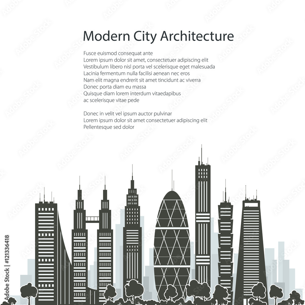 Naklejka premium Modern Big City with Buildings and Skyscraper Isolated on White Background , Architecture Megapolis, City Financial Center, Poster Brochure Flyer Design, Vector Illustration