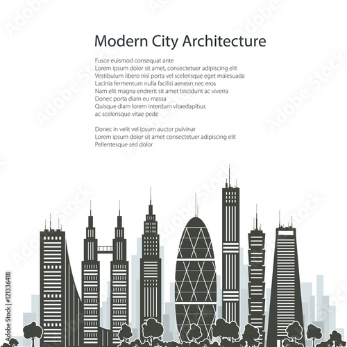 Modern Big City with Buildings and Skyscraper Isolated on White Background   Architecture Megapolis  City Financial Center  Poster Brochure Flyer Design  Vector Illustration