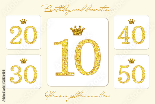 Cute vintage golden glitter numbers with crown can be used as birthday card, anniversary card etc