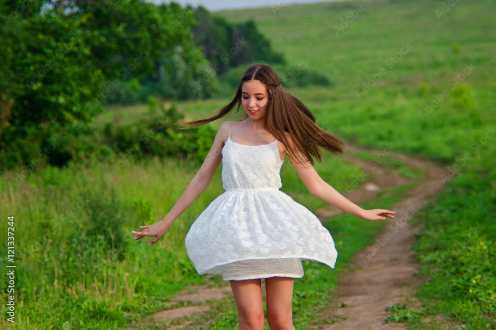 girl in white dress in field girl in white dress in field