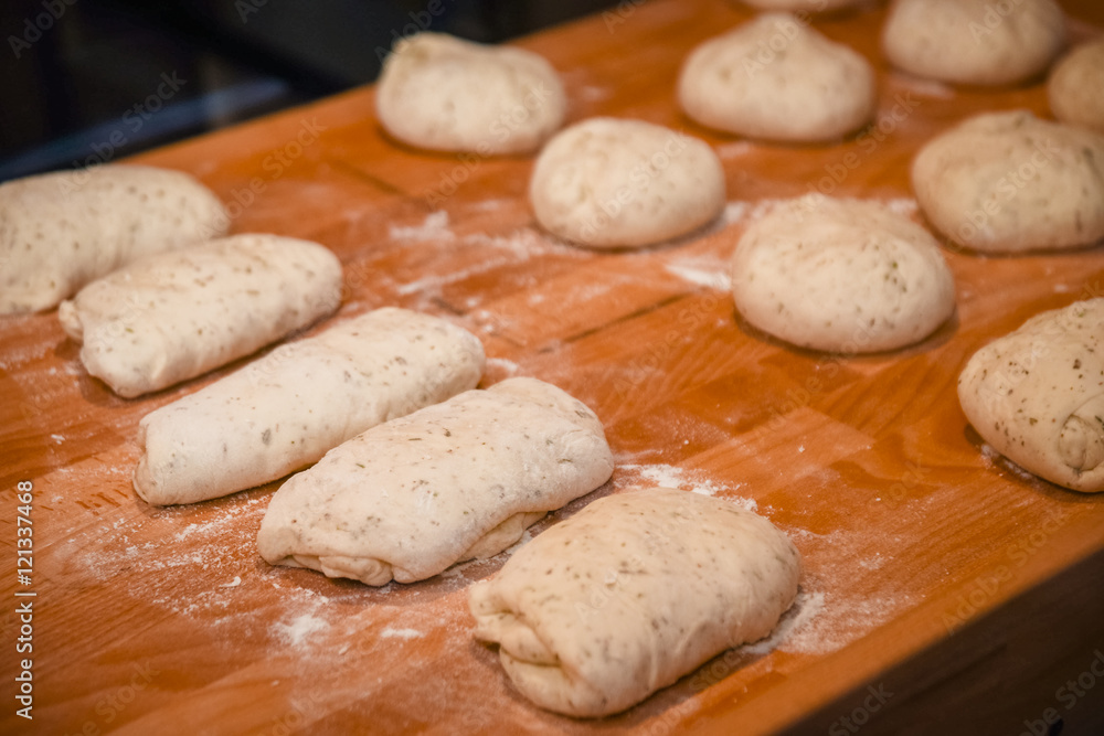Making dough on table Making dough on table