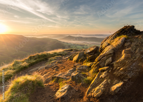 Sunrise over Edale, Peak District. View from Grindslow Knoll looking back to the Edale Valley photo