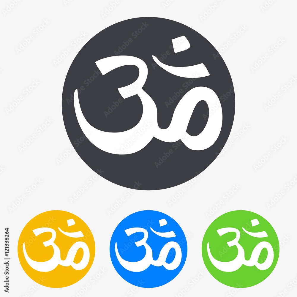 Icono plano texto Om en circulo varios colores Icono plano texto Om en circulo varios colores