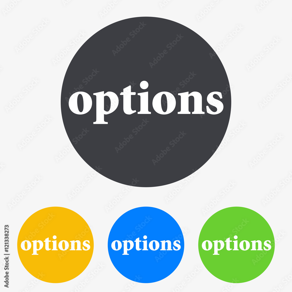Icono plano texto options en circulo varios colores Icono plano texto options en circulo varios colores
