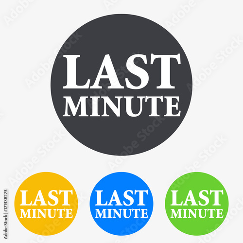 Icono plano texto LAST MINUTE en circulo varios colores