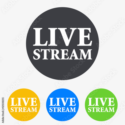 Icono plano texto LIVE STREAM en circulo varios colores