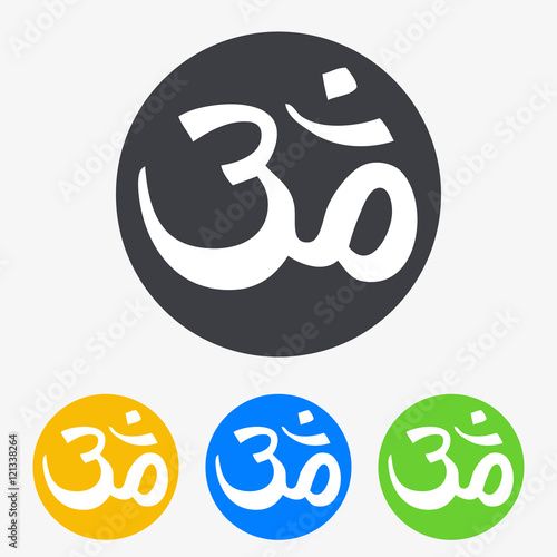 Icono plano texto Om en circulo varios colores