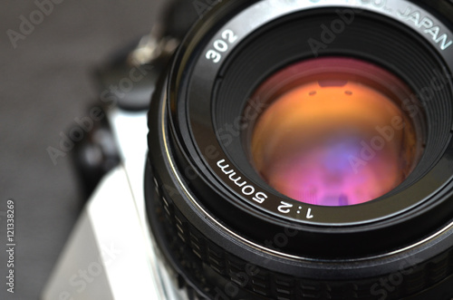 Macro close up shot of a film SLR prime lens